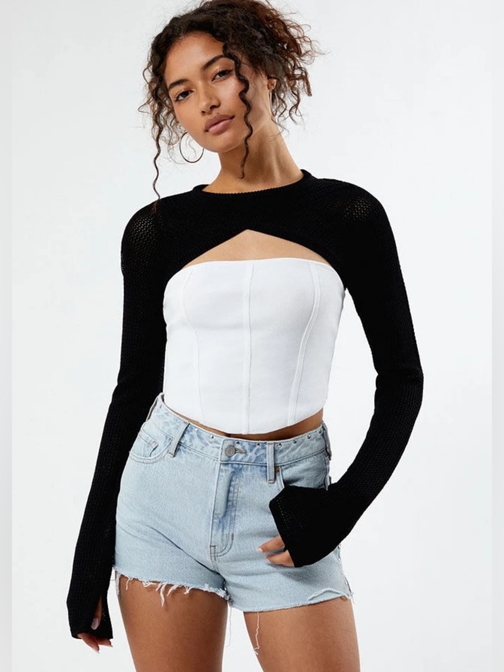 LA Hearts Black Knit Rachel Sweater Shrug Bolero Top Small